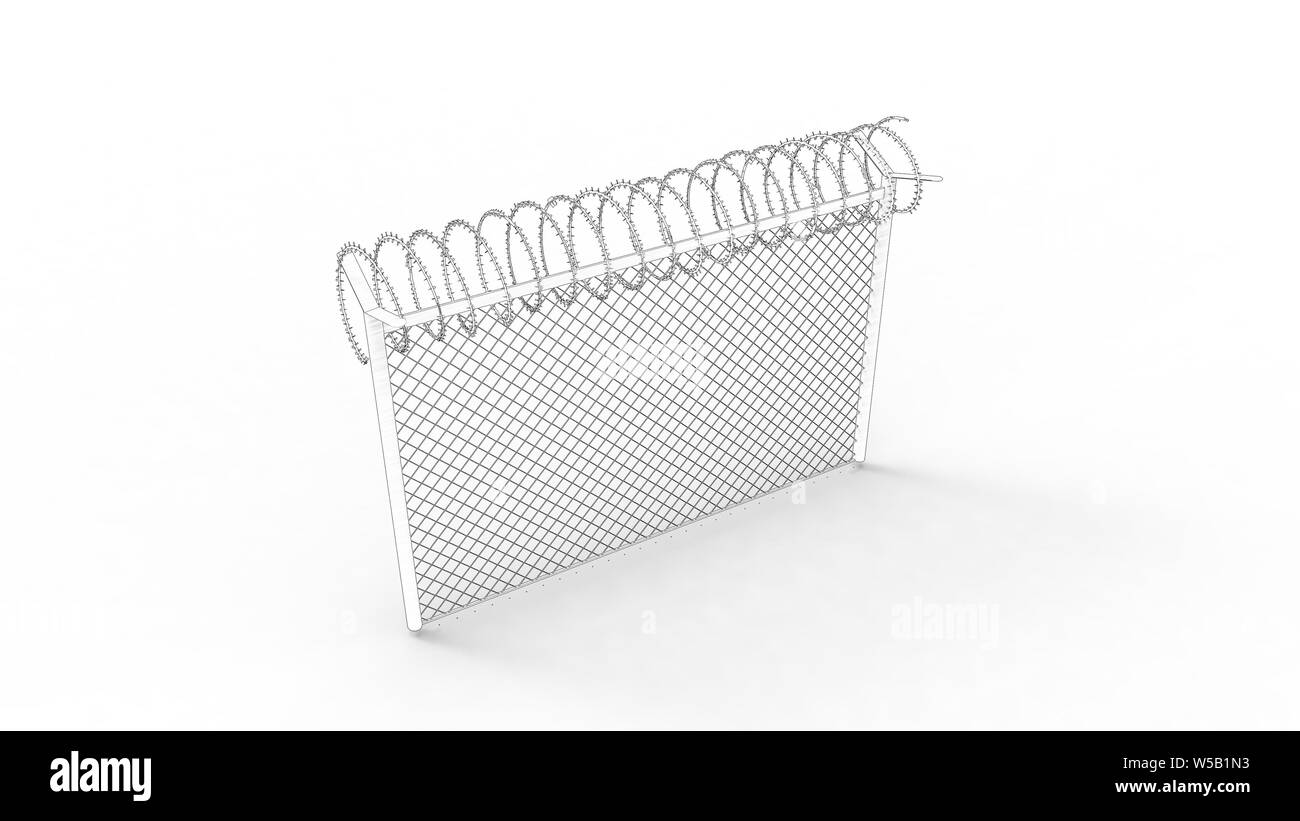 3d rendering of a fence with barbed wire isolated in white studio ...