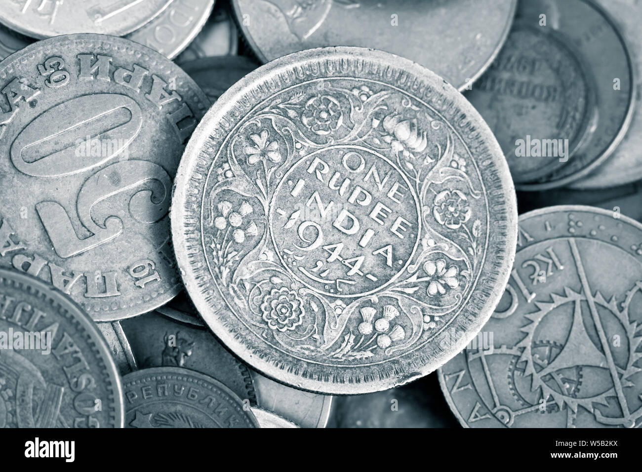 closeup of antique numismatic coins Stock Photo
