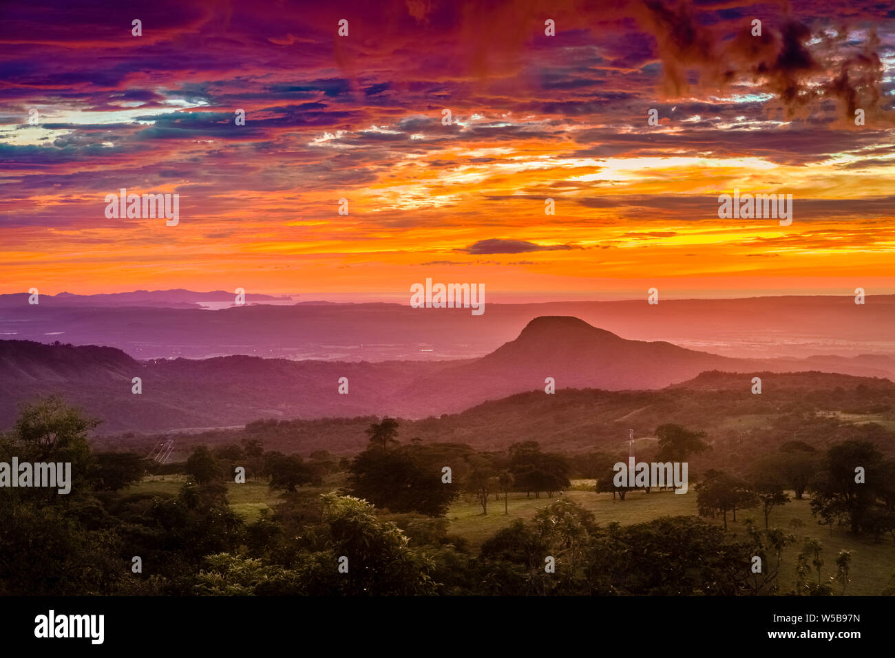 Dramatic sunset in Santa Rosa National Park in Costa Rica Stock Photo