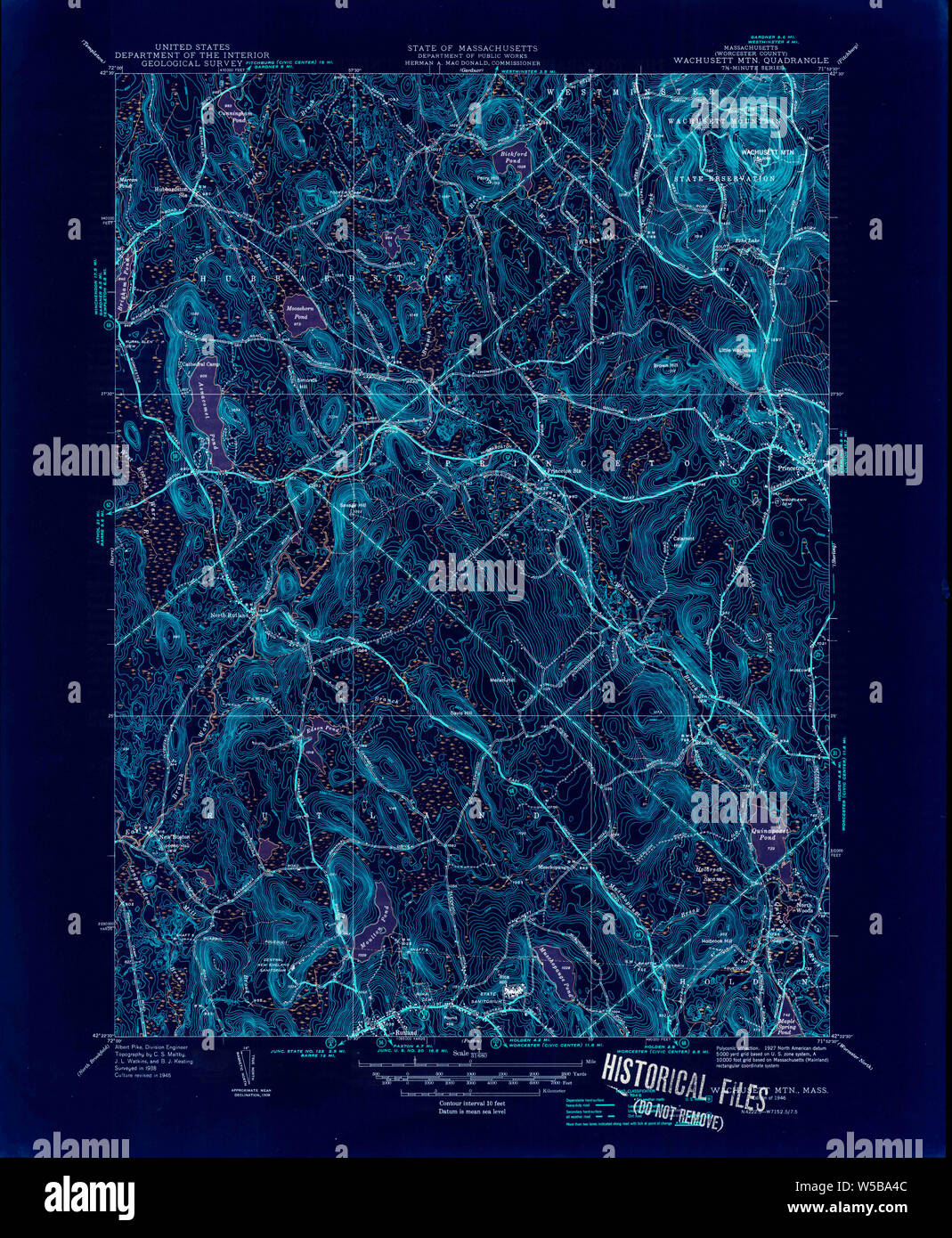 Massachusetts USGS Historical Topo Map MA Wachusett Mtn 352293 1946 ...