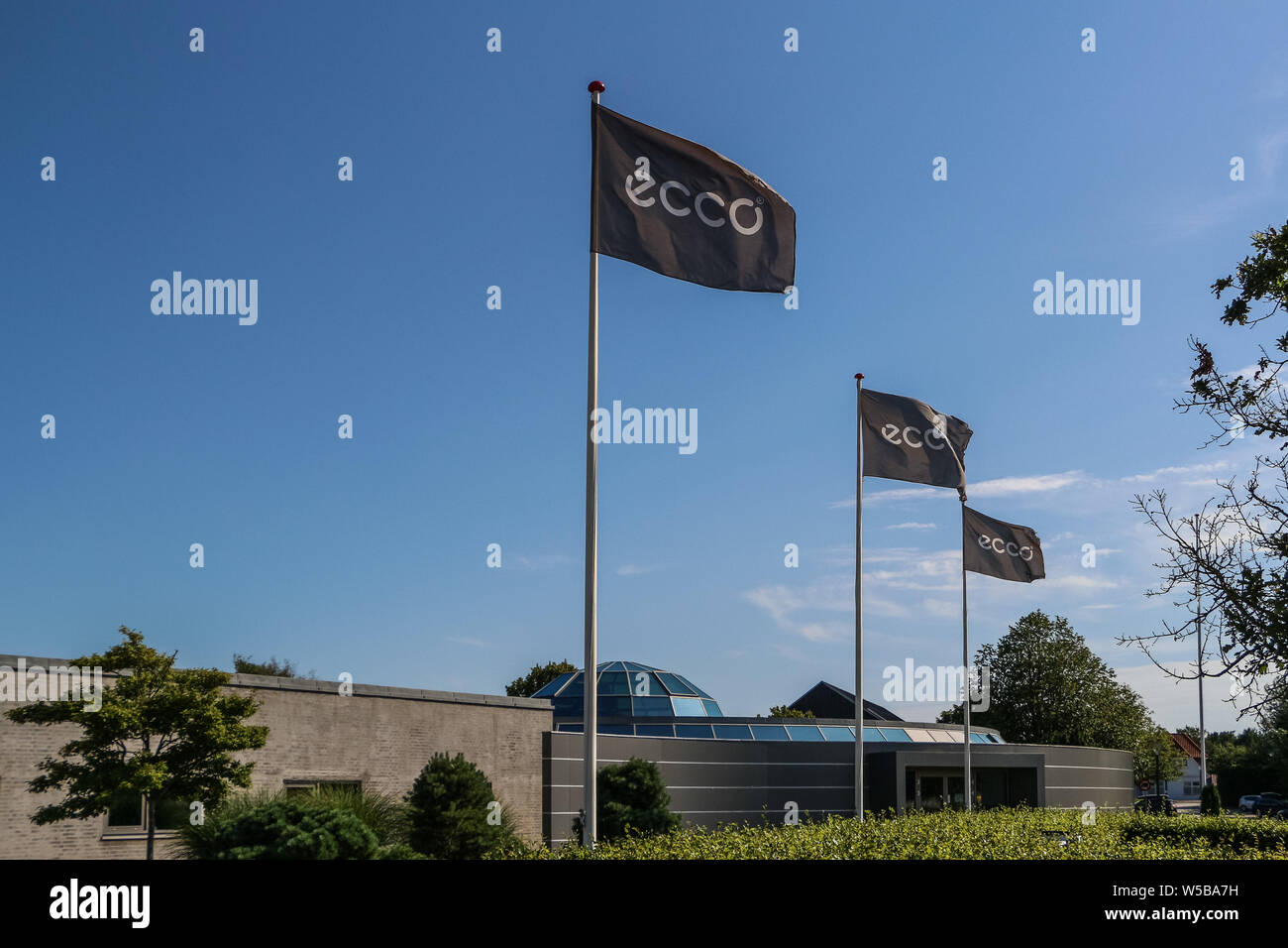 ECCO Sko A/S a Danish shoe manufacturer and retailer head office is seen in  Bredebro, Denmark on 26 July 2019 ECCOÕs products are sold in 99 countries  from over 2,250 ECCO shops