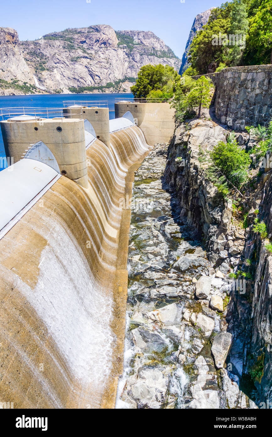 Water flowing through the O'Shaughnessy Dam spillway due to high water