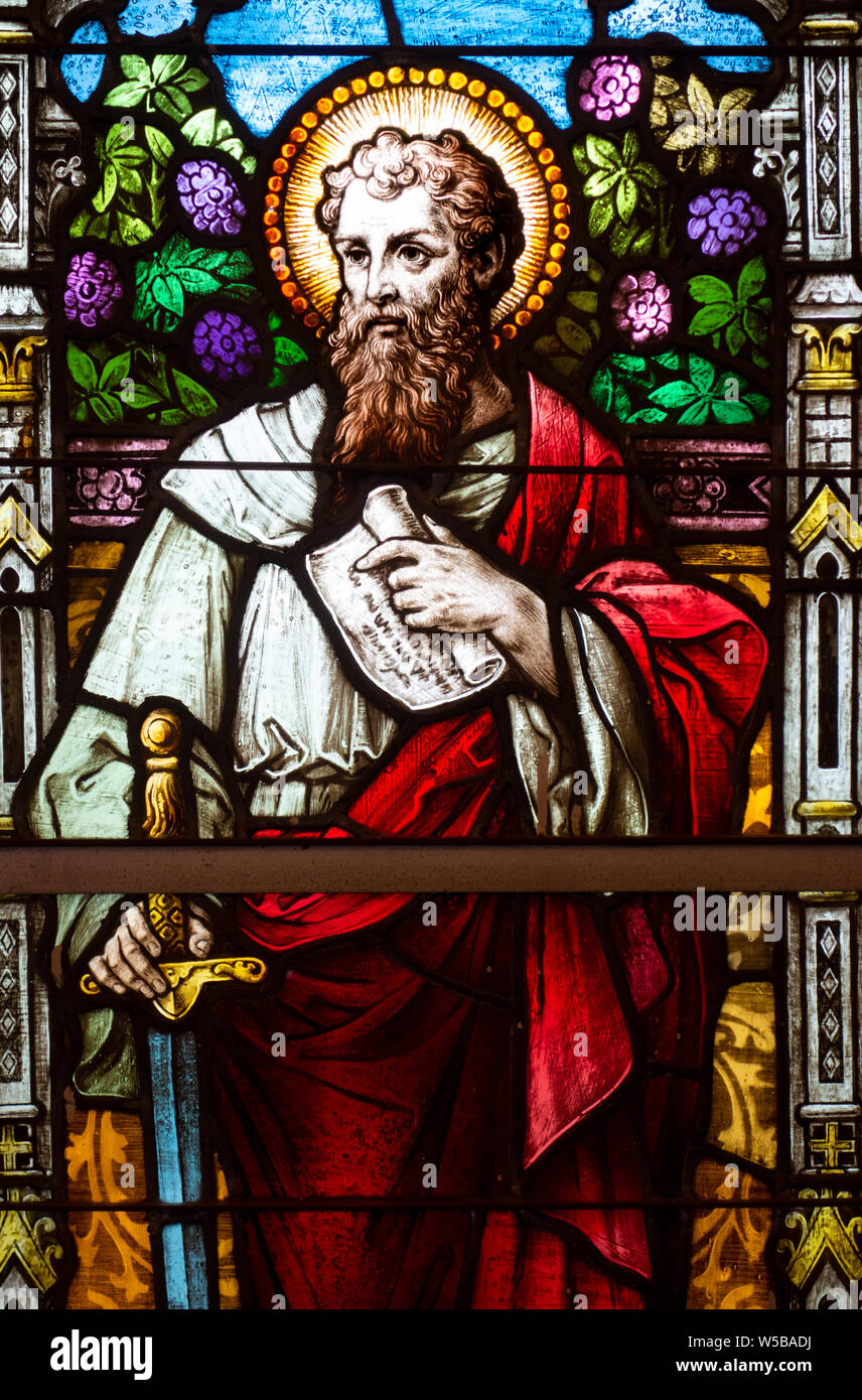 A stained glass window inside the sanctuary of Our Lady Star of the Sea