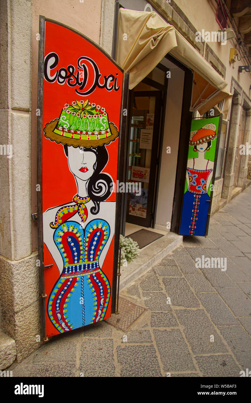 TAORMINA, ITALY- APR 18, 2018 - Sign for patissericia specializing in canoli dessert, Taormina Sicily, Italy Stock Photo