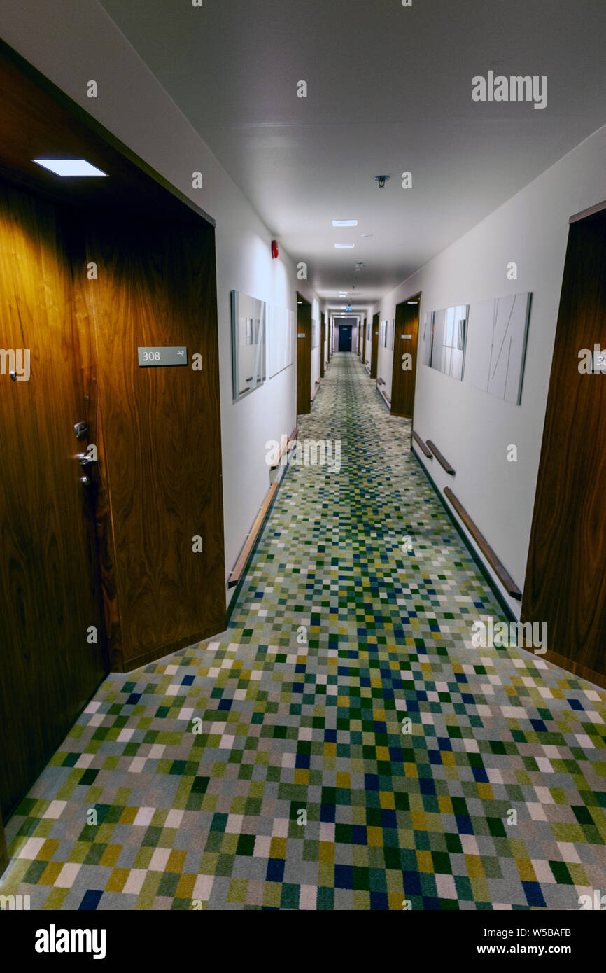 Rooms floor corridor of Hilton Helsinki airport hotel, Finland Stock ...