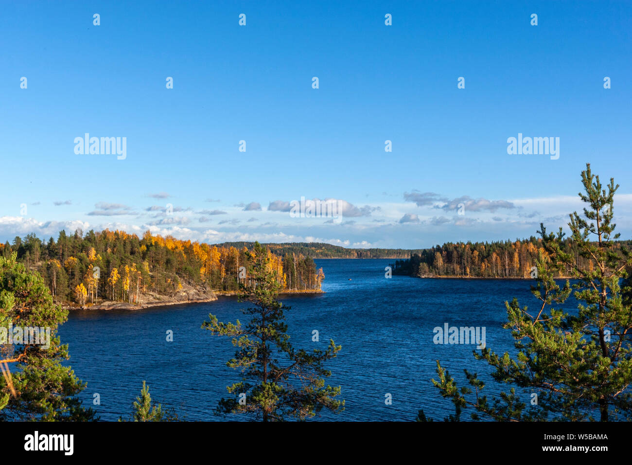 Linnunpaanselka lake in autumn in Finnish Lakeland, Järvi-Suomi, Finland Stock Photo