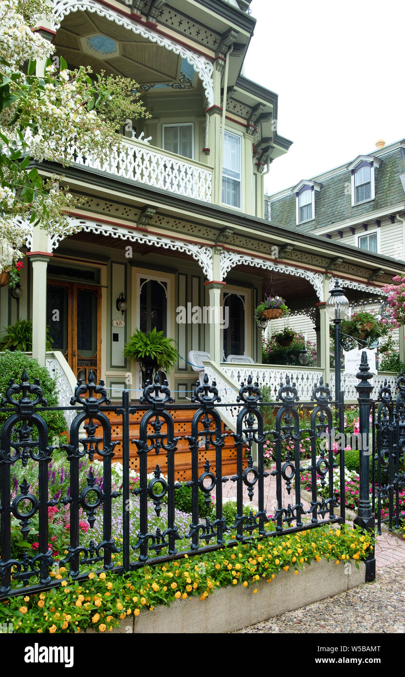 Historic Victorian homes and bed and breakfasts in Cape May, New Jersey, USA. Stock Photo