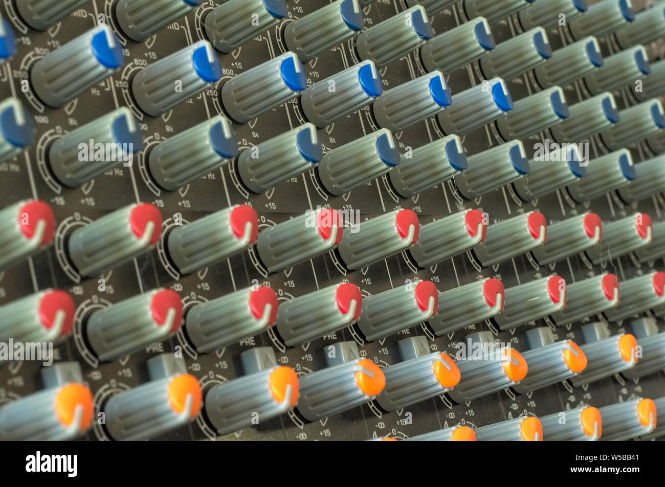 knobs of a compact audio mixer Stock Photo
