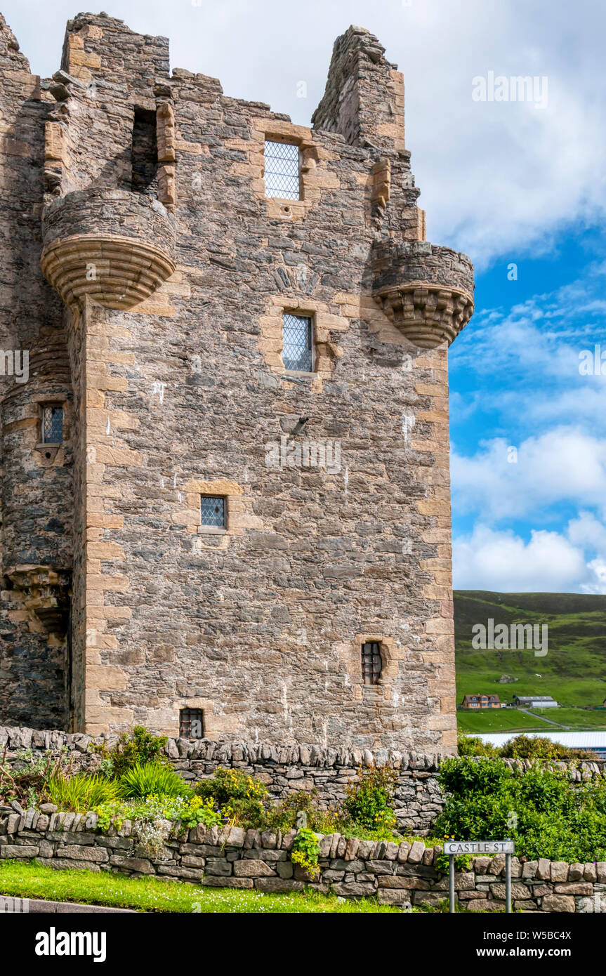 The ruined keep of Scalloway Castle on Mainland, Shetland. Stock Photo