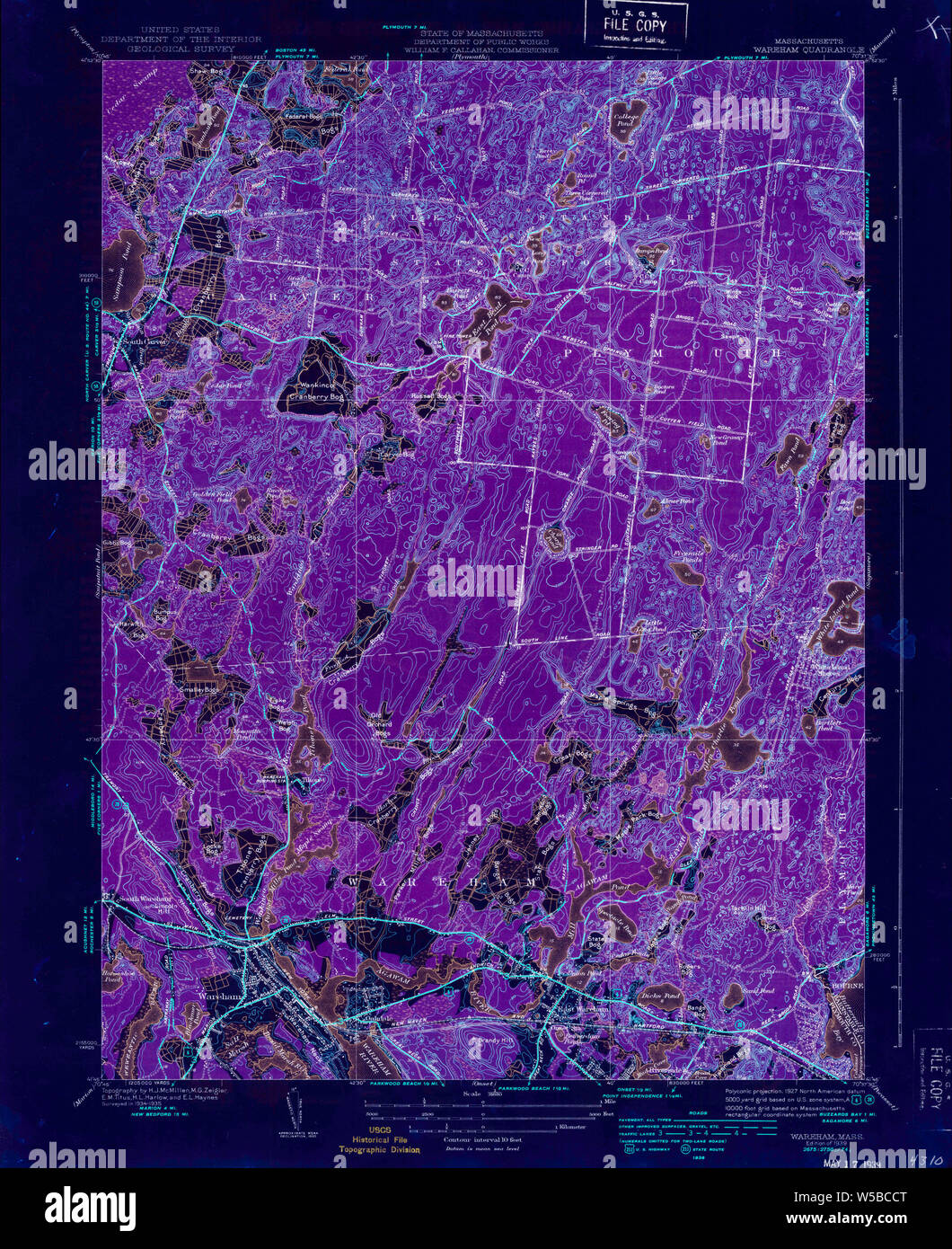 Massachusetts USGS Historical Topo Map MA Wareham 352306 1939 31680