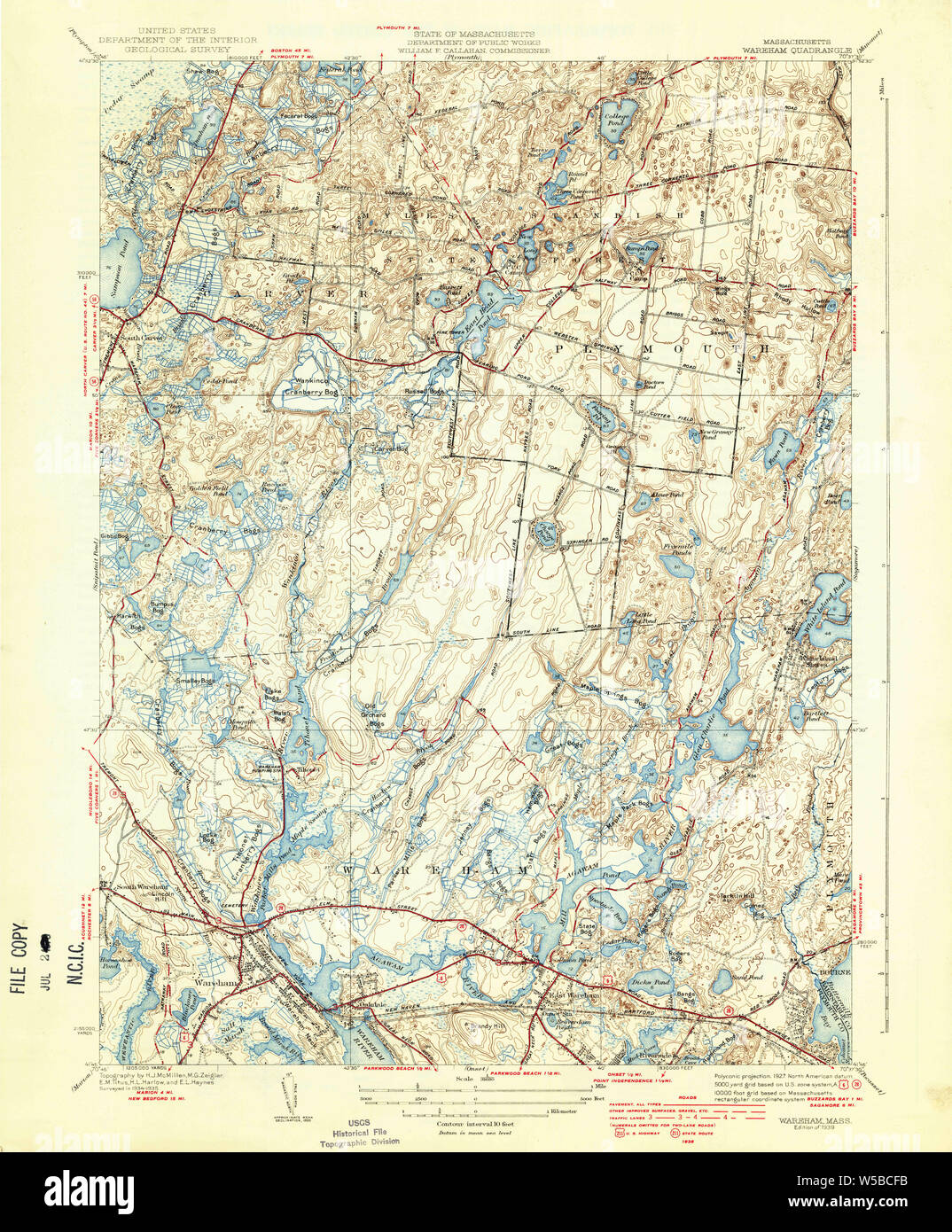 Massachusetts USGS Historical Topo Map MA Wareham 352308 1939 31680 Restoration Stock Photo Alamy
