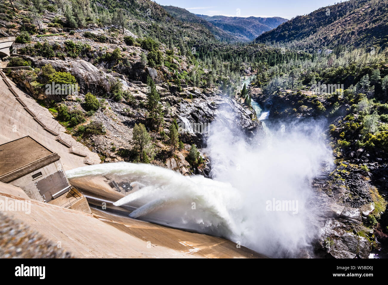 Water release at O'Shaughnessy Dam due to high levels of snow melt at Hetch Hetchy Reservoir in