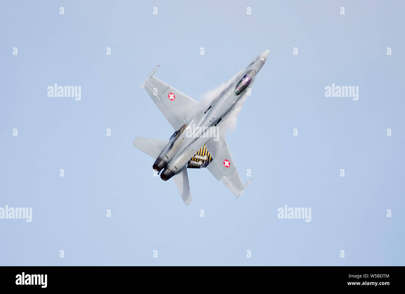 Swiss AIr Force F-18C Hornet displays at the 2019 RIAT air show, Fairford, Gloucestershire,uk Stock Photo
