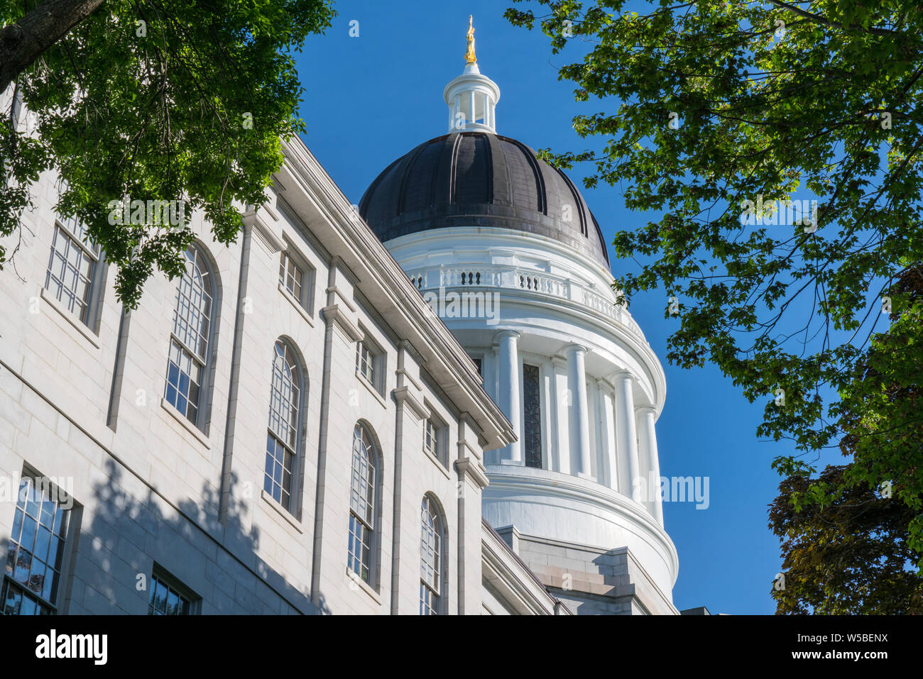 Facade of the Maine State Capitol Building in Augusta, Maine Stock Photo