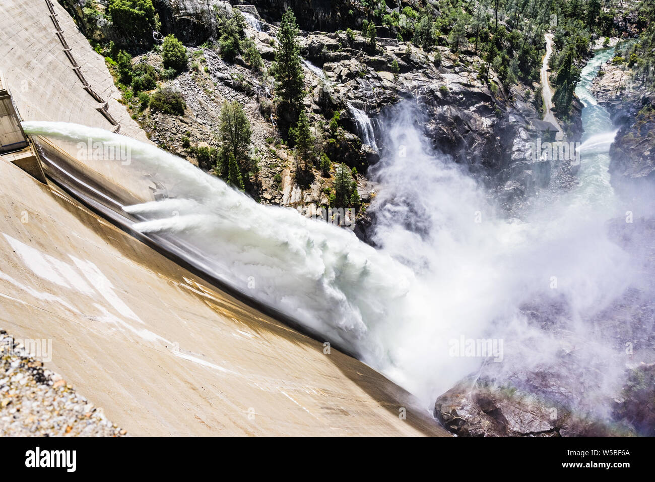 Water release at O'Shaughnessy Dam due to high levels of snow melt at Hetch Hetchy Reservoir in