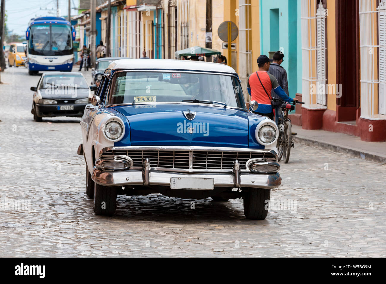 blue taxi in old havana Stock Photo