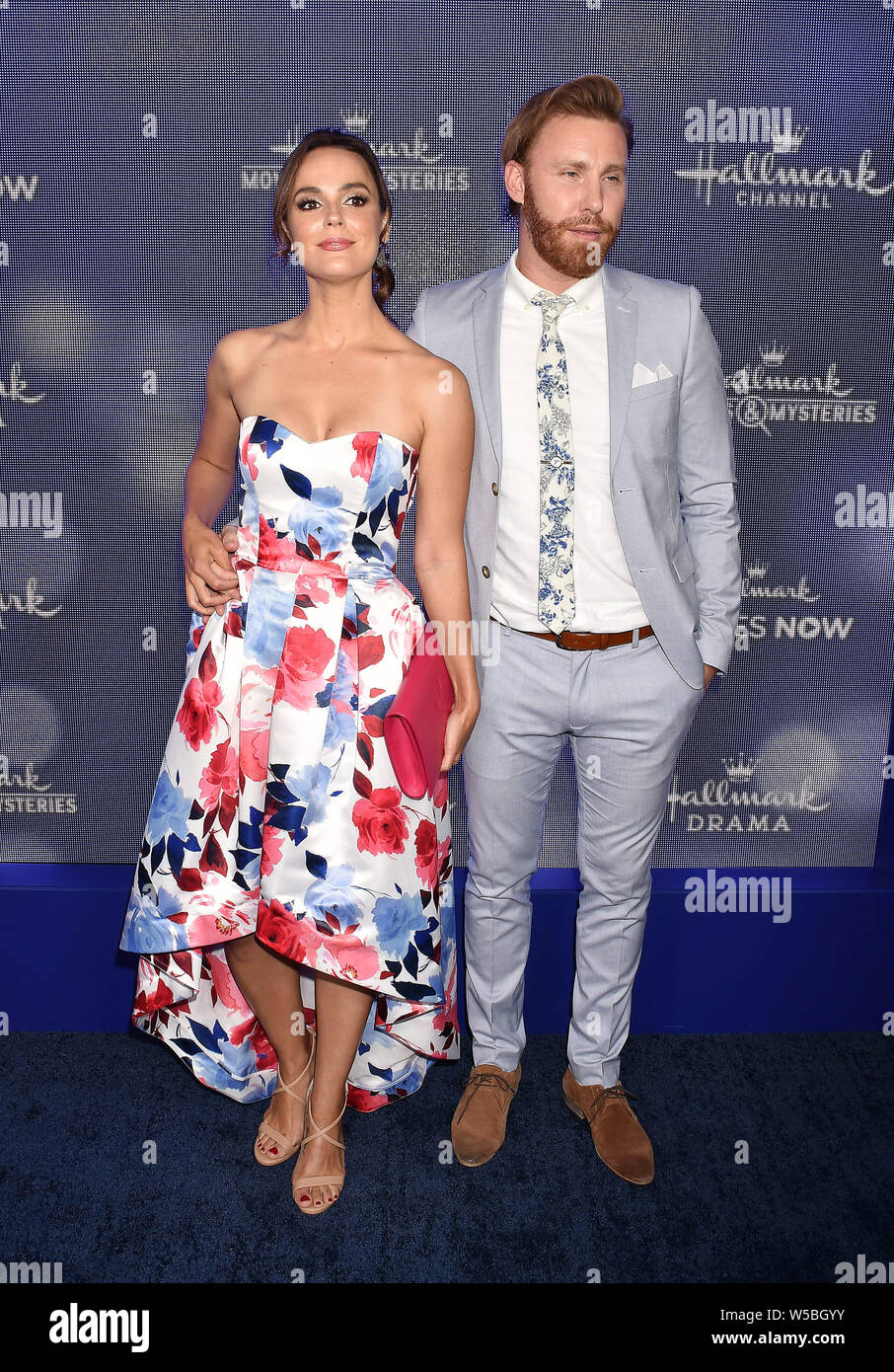 BEVERLY HILLS, CA - JULY 26: Erin Cahill (L) and Paul Freeman attend the Hallmark Channel and Hallmark Movies & Mysteries Summer 2019 TCA Press Tour Event held at a private residence on July 26, 2019 in Beverly Hills, California. Stock Photo
