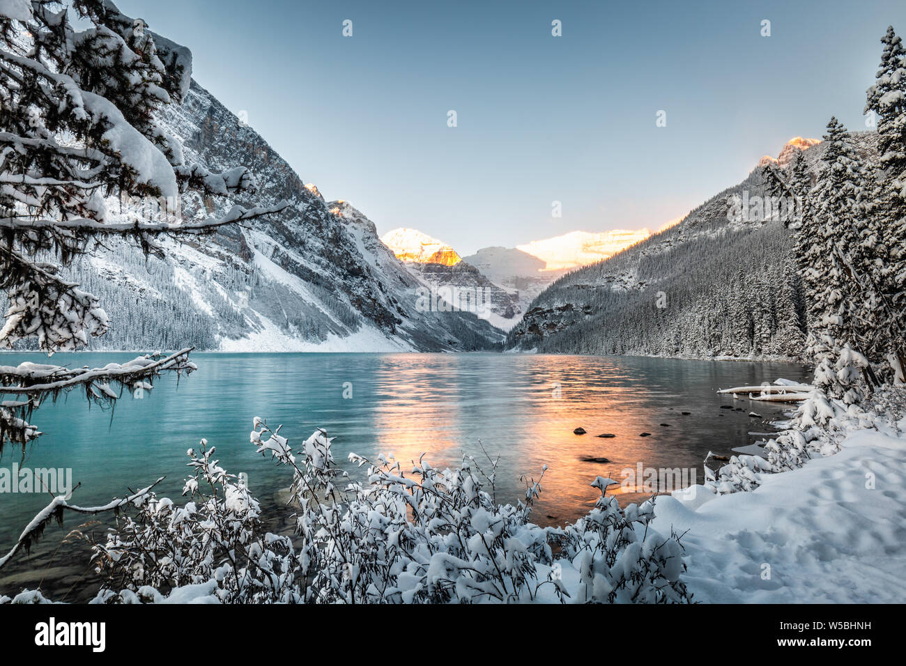Lake Louise with mountains reflection at Banff National Park, Canada ...