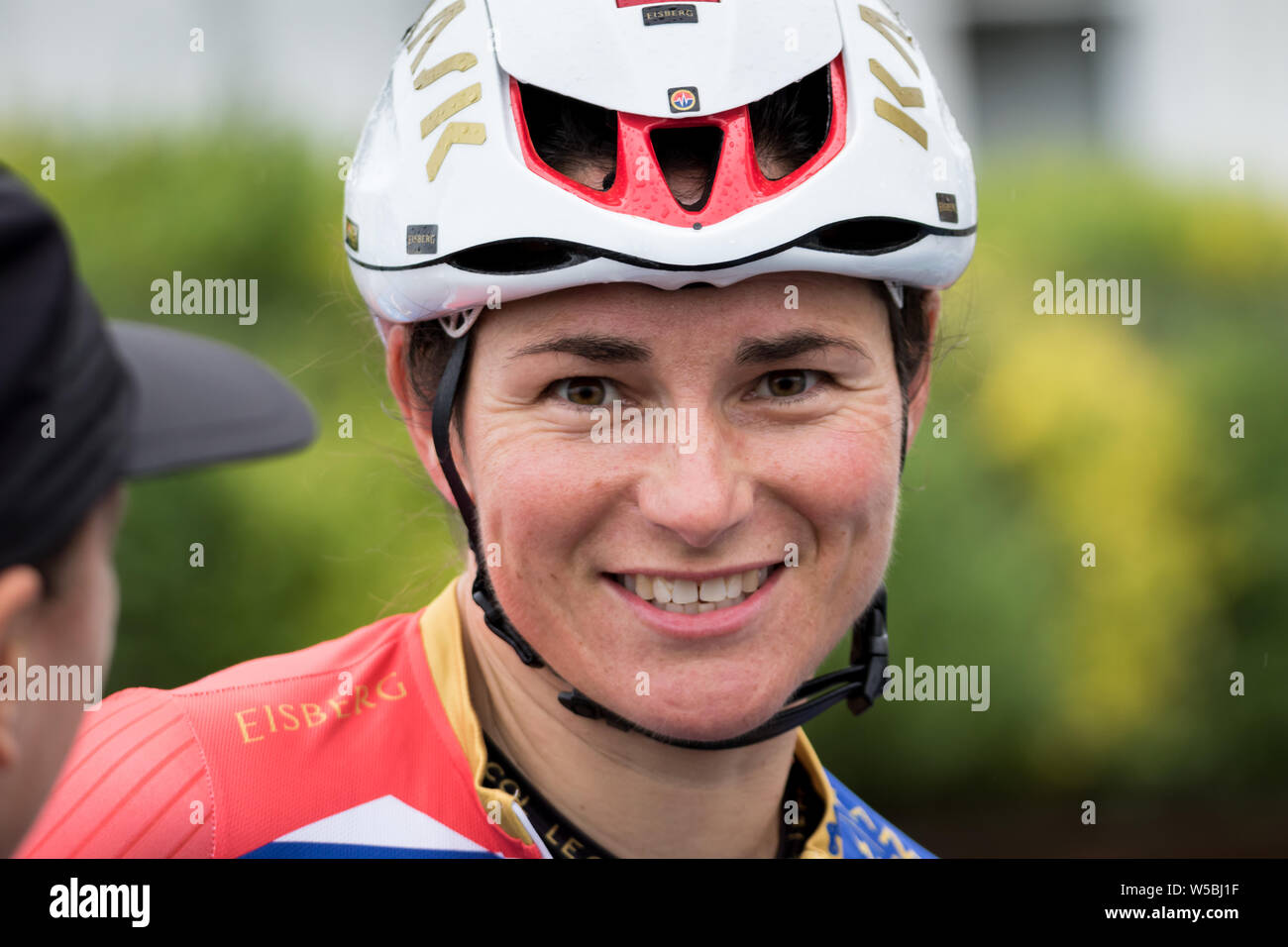 Eastbourne, East Sussex, UK, 27 Jul 2019, Dame Sarah Storey paralympian multiple Gold Medal winner joins  Elite and amateur riders as they take part in the Eastbourne Cycle Festival.  The routes consist of a 1.3km Criterium circuit around the seafront roads   Credit:Alan Fraser Stock Photo
