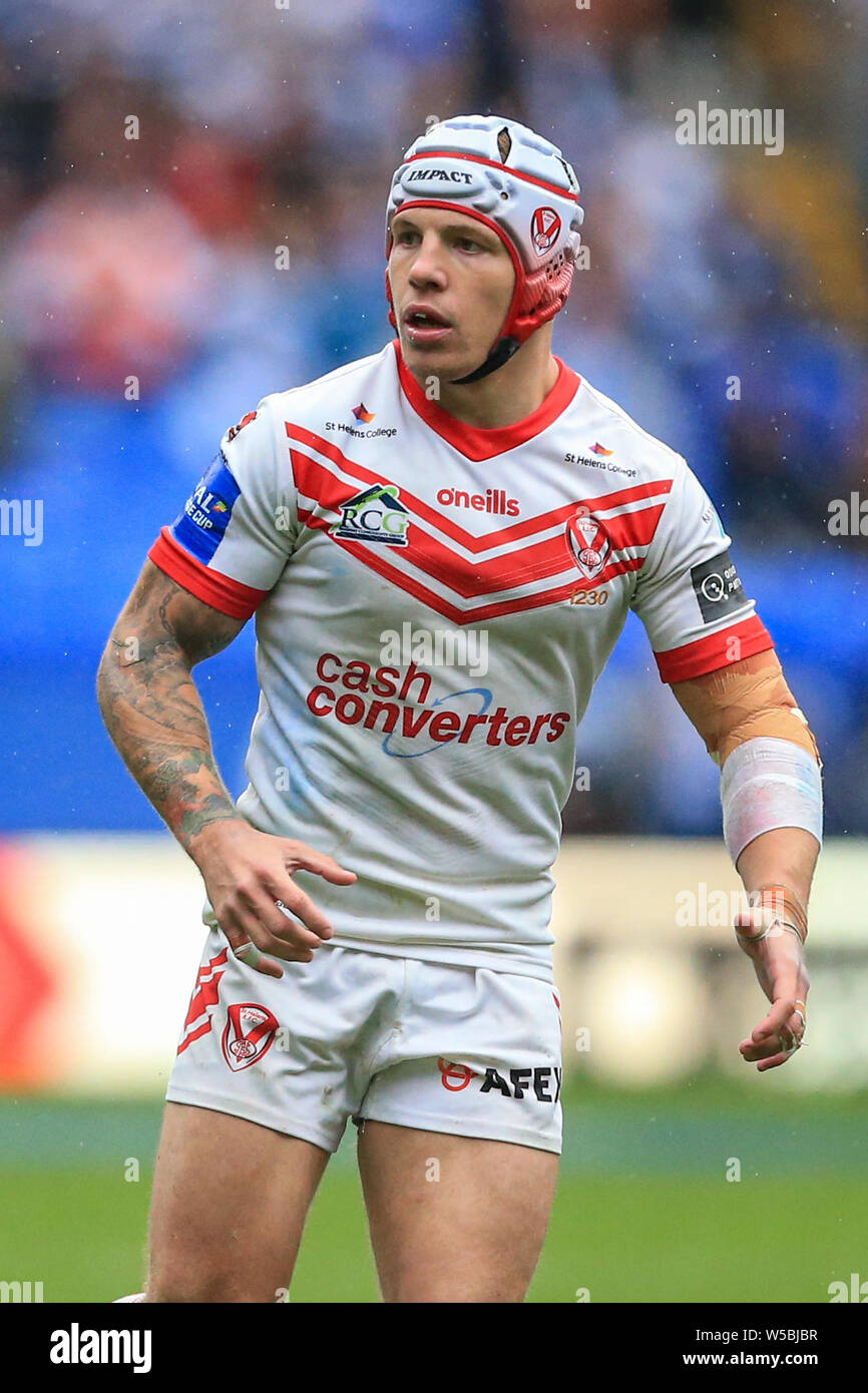 Bolton, UK. 27th July, 2019. 27th July 2019, University of Bolton Stadium, Bolton, England; 2019 Coral Challenge Cup Semi-Final, St Helens vs Halifax RLFC ; Theo Fages (6) of St Helens during the game Credit: Mark Cosgrove/News Images Credit: News Images /Alamy Live News Stock Photo