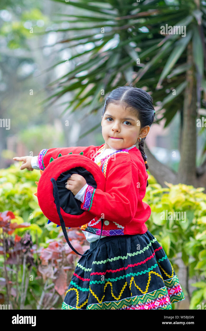 Beautiful girl dressed as Ñusta, typical costume of Cusco in Peru Stock Photo
