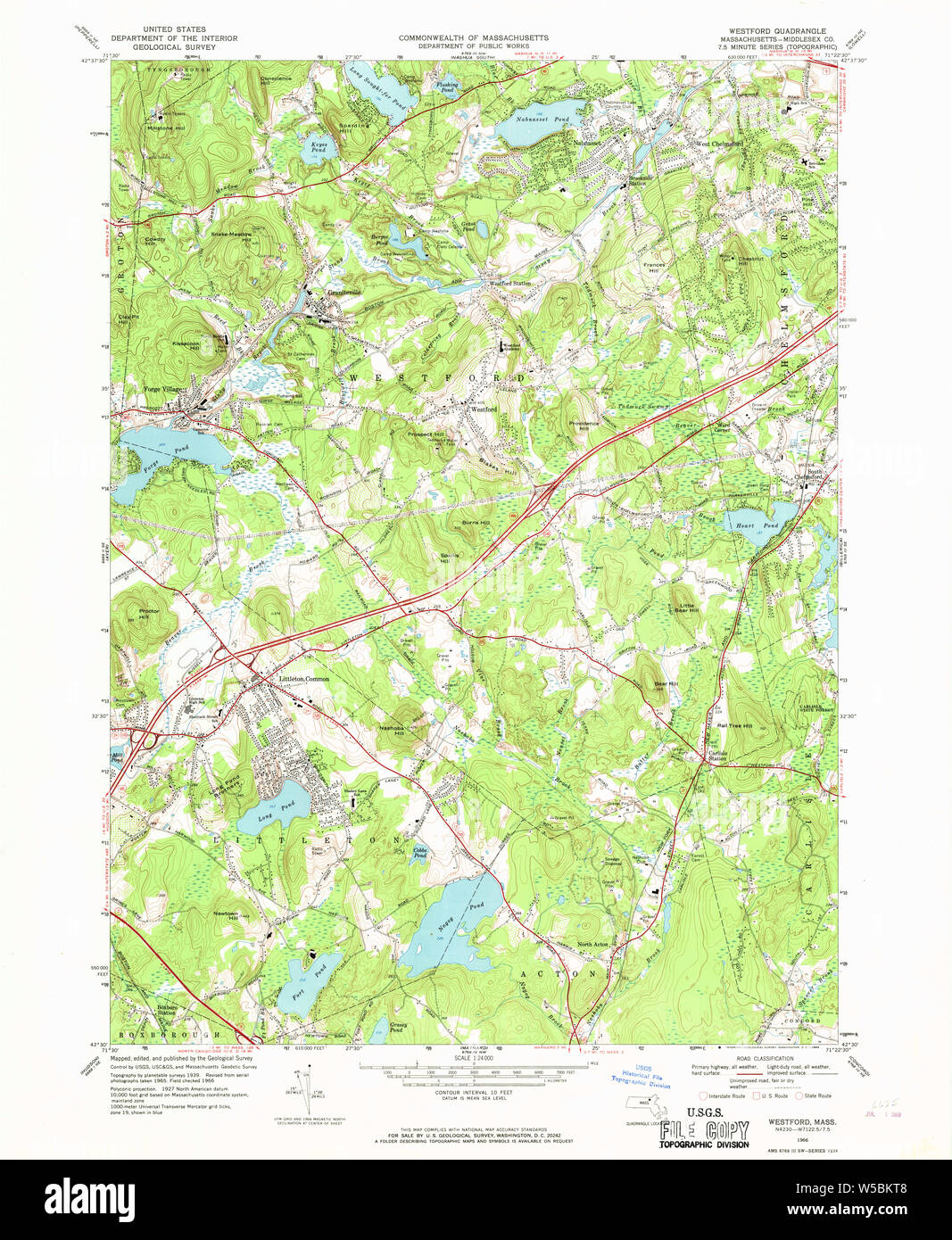 Massachusetts USGS Historical Topo Map MA Westford 350716 1966 24000