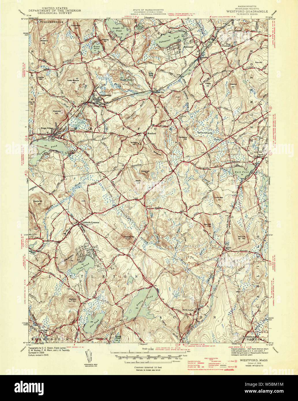 Massachusetts USGS Historical Topo Map MA Westford 352345 1946 31680