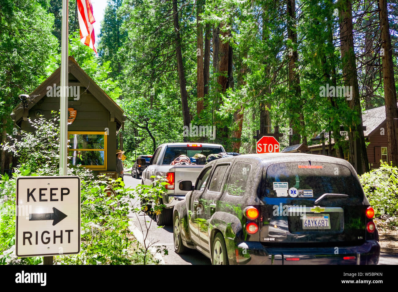 June 26, 2019 Yosemite National Park / CA / USA Busy entrance station