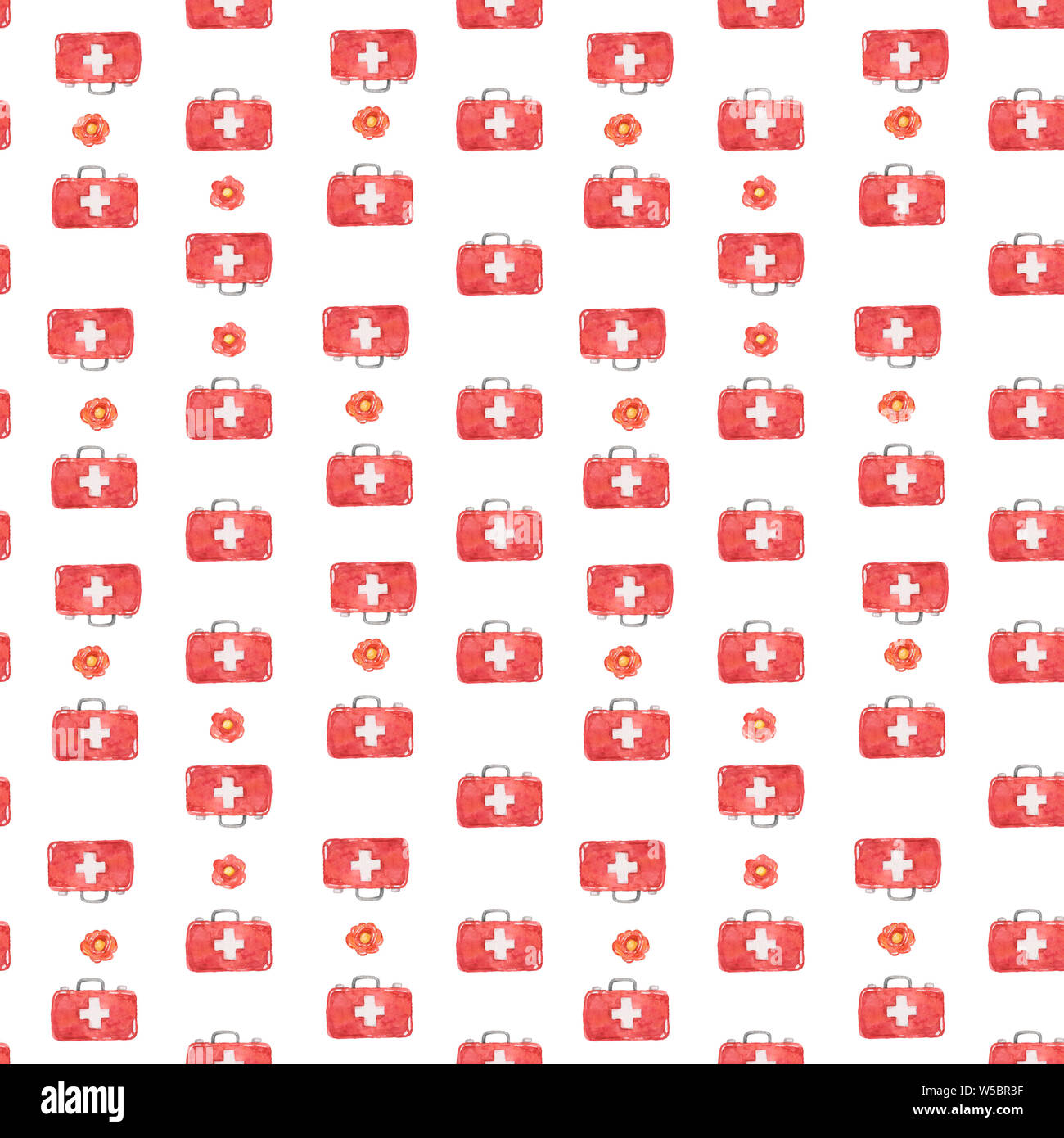 Watercolor first acid pattern background with first aid kit with set of ...