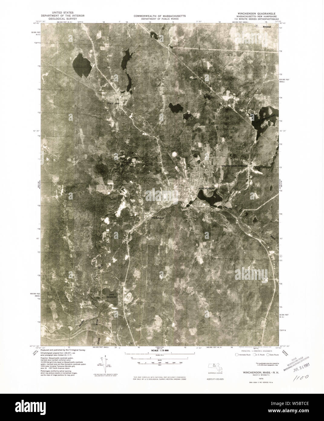 Massachusetts USGS Historical Topo Map MA Winchendon 351439 1975 25000 Restoration Stock Photo ...