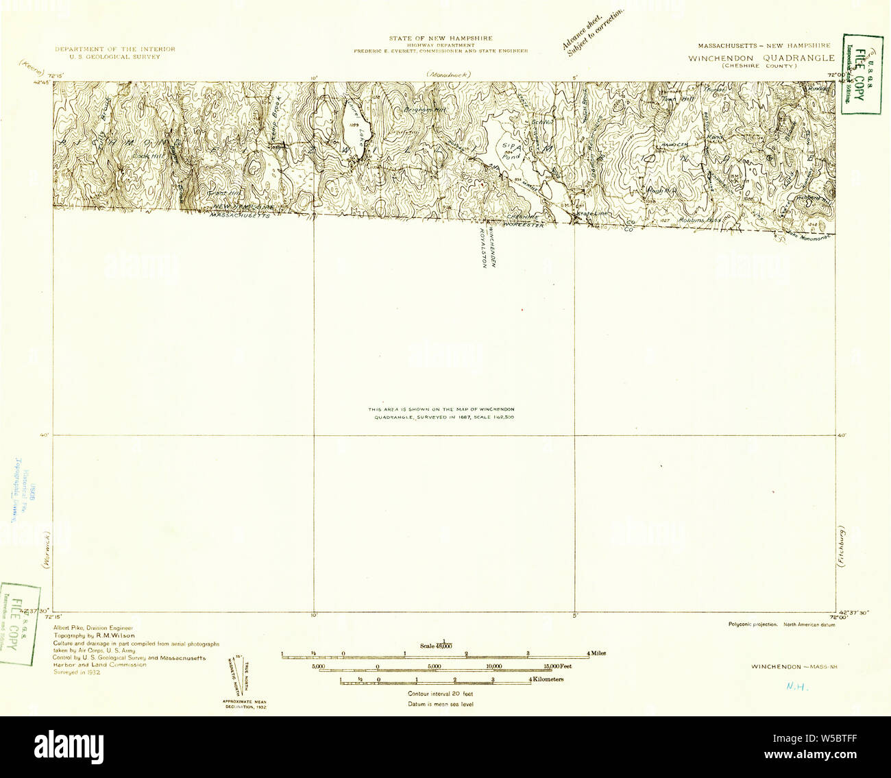 Massachusetts USGS Historical Topo Map MA Winchendon 352420 1932 48000 Restoration Stock Photo ...
