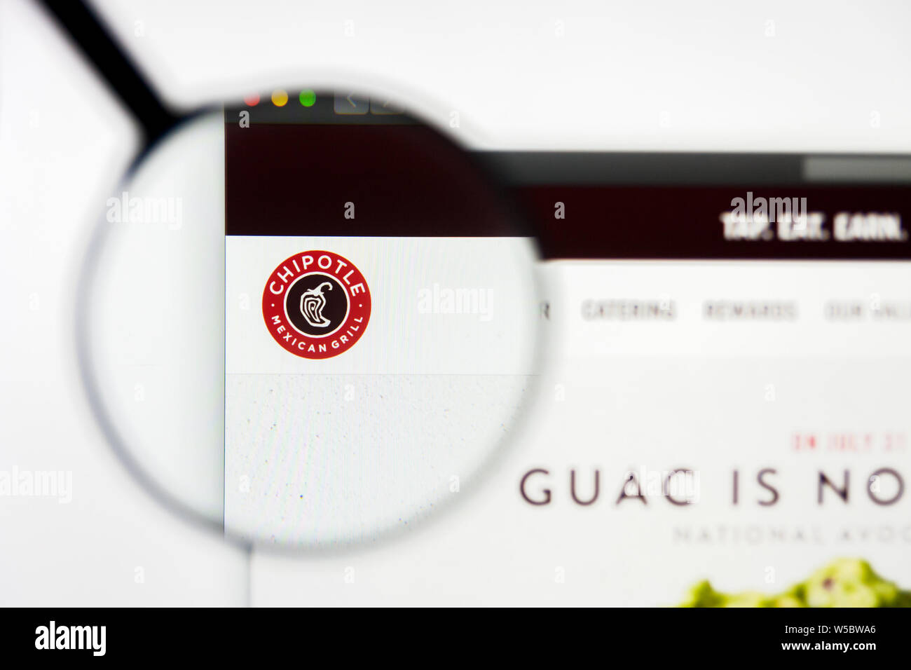 Richmond, Virginia, USA - 27 July 2019: Illustrative Editorial of Chipotle Mexican Grill Inc website homepage. Chipotle Mexican Grill Inc logo visible Stock Photo