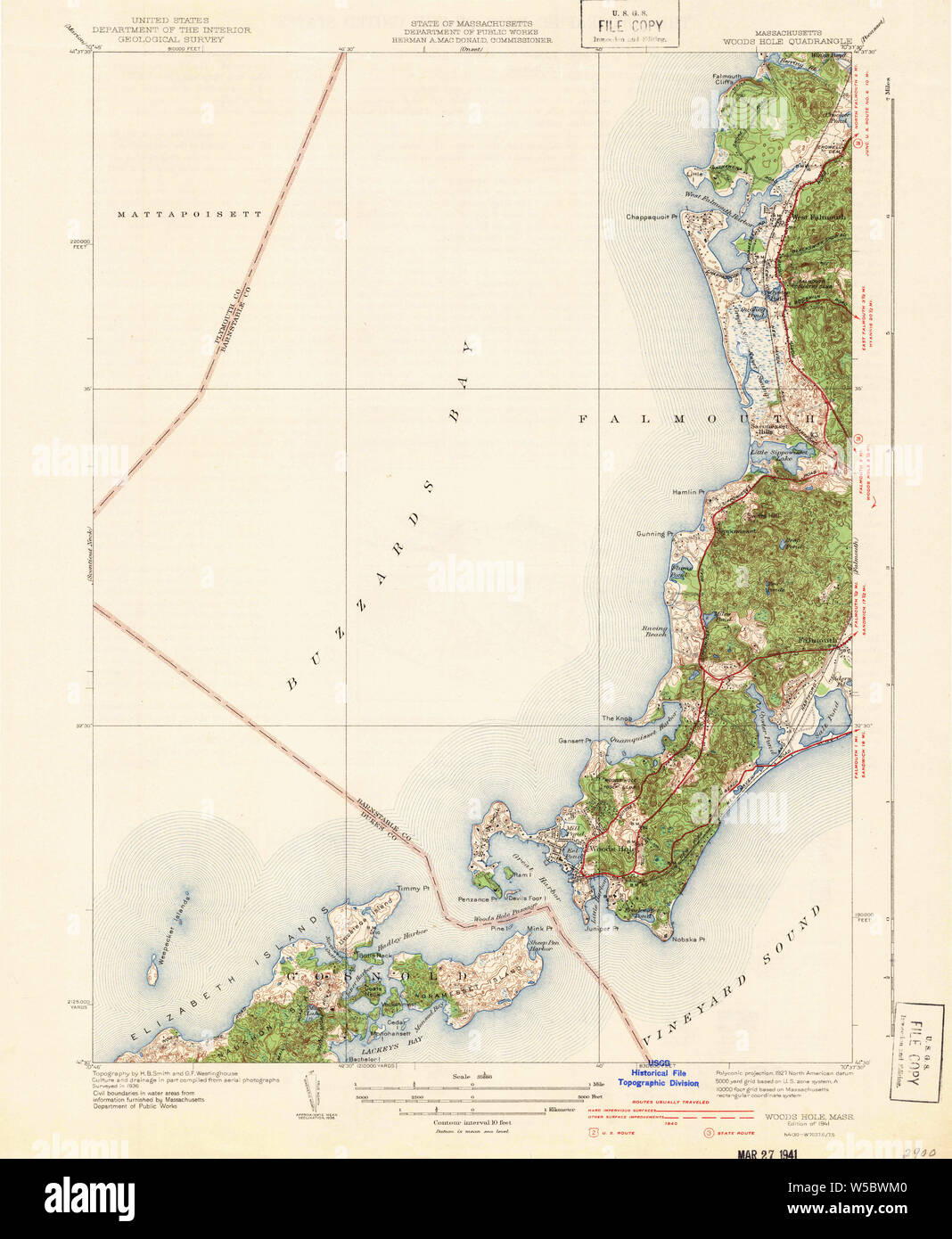 Massachusetts USGS Historical Topo Map MA Woods Hole 352386 1941 31680