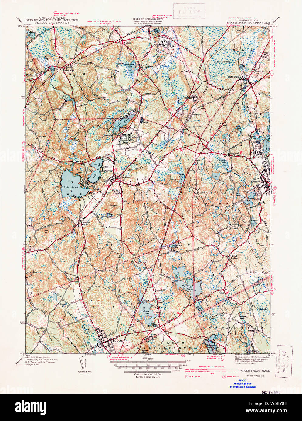 Massachusetts USGS Historical Topo Map MA Wrentham 352410 1940 31680 ...