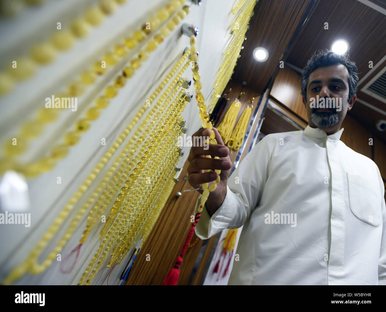 Kuwait City, Kuwait. 27th July, 2019. Beads are displayed at a bead