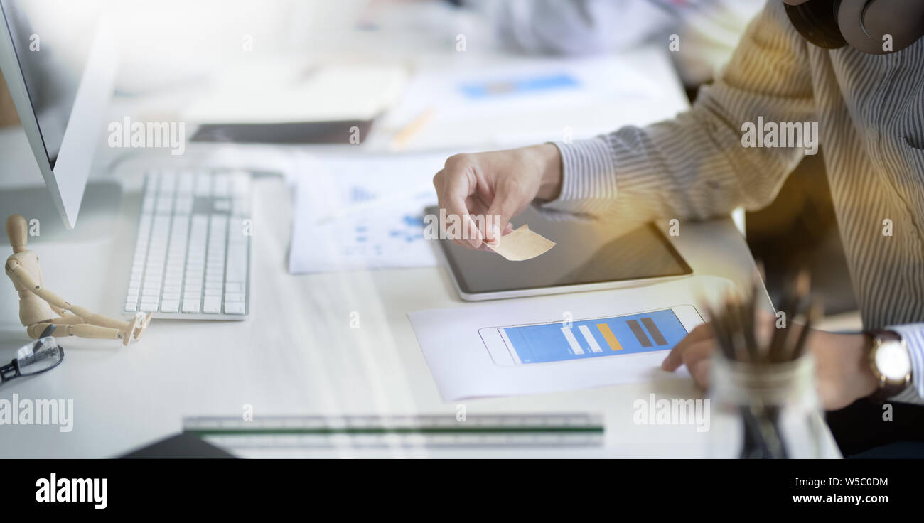 UI Designer drawing website UX layout app development Stock Photo