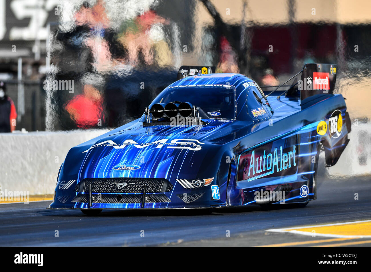 Sonoma, California, USA. 27th July, 2019. Robert Tasca in action during the NHRA Sonoma Nationals at Sonoma Raceway in Sonoma, California. Chris Brown/CSM/Alamy Live News Stock Photo