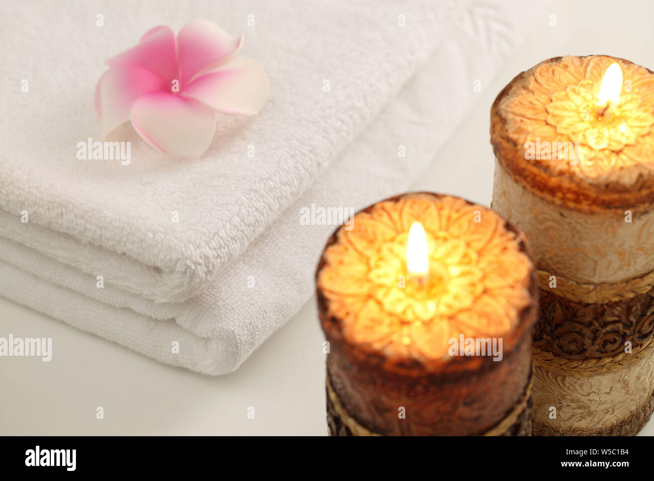 Flower with white towels Stock Photo