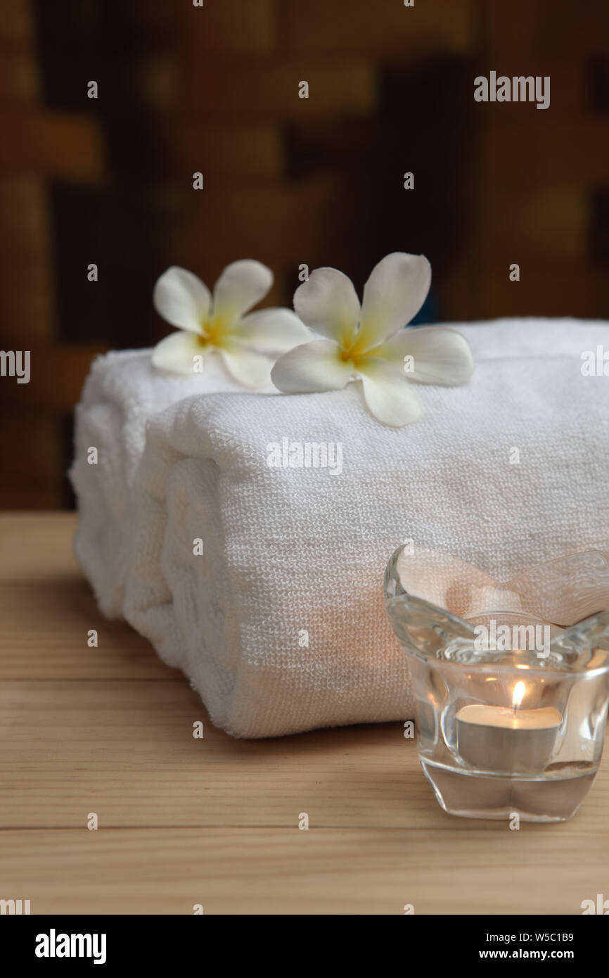 Flower with white towels Stock Photo