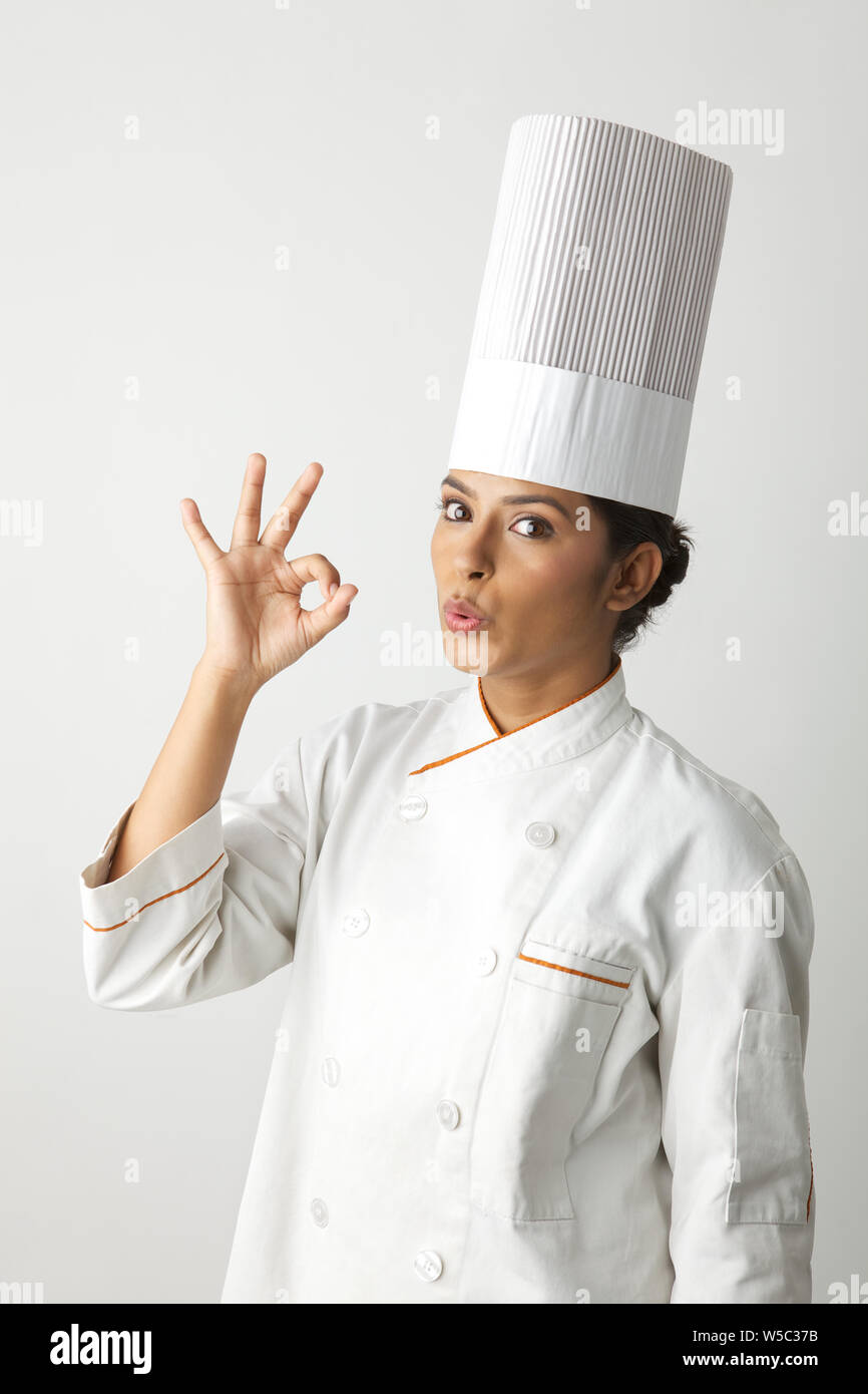 Chef showing ok sign Stock Photo
