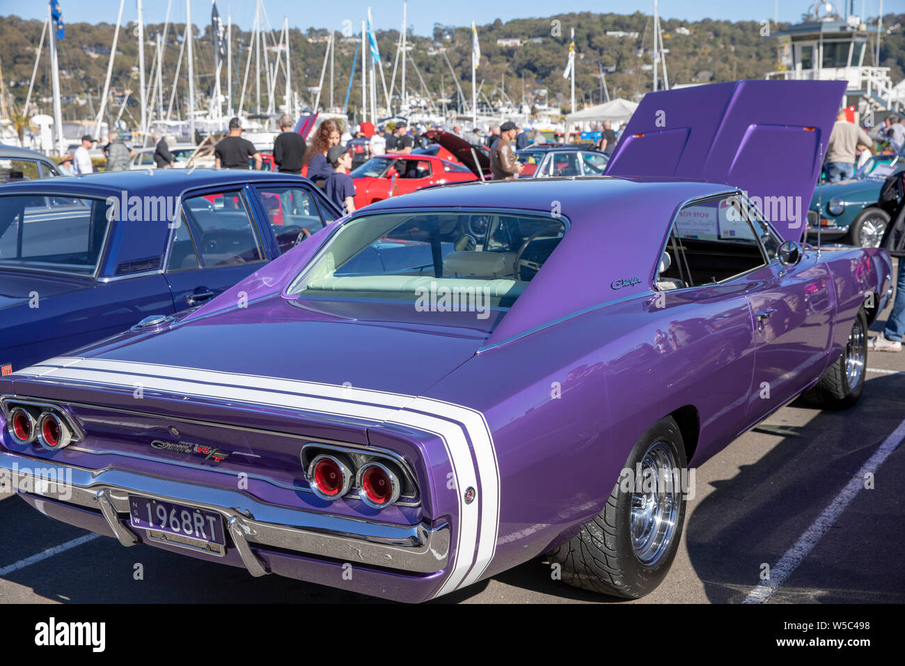 1968 Dodge Charger rt 440 classic American muscle car on display at a classic car show in Newport,Sydney,Australia Stock Photo