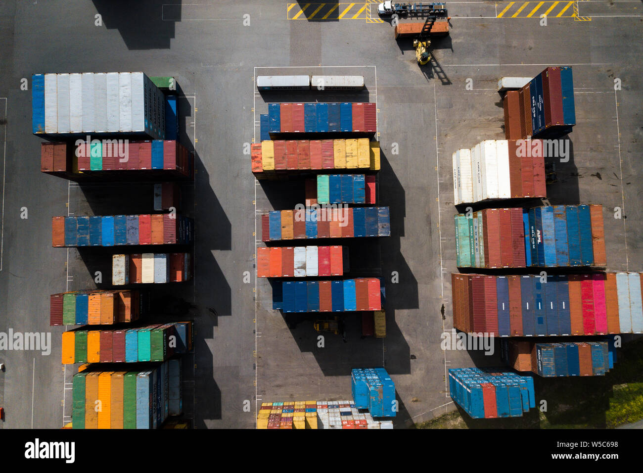 Drone photo of shipping containers in the Flinders Adelaide Container Terminal Stock Photo