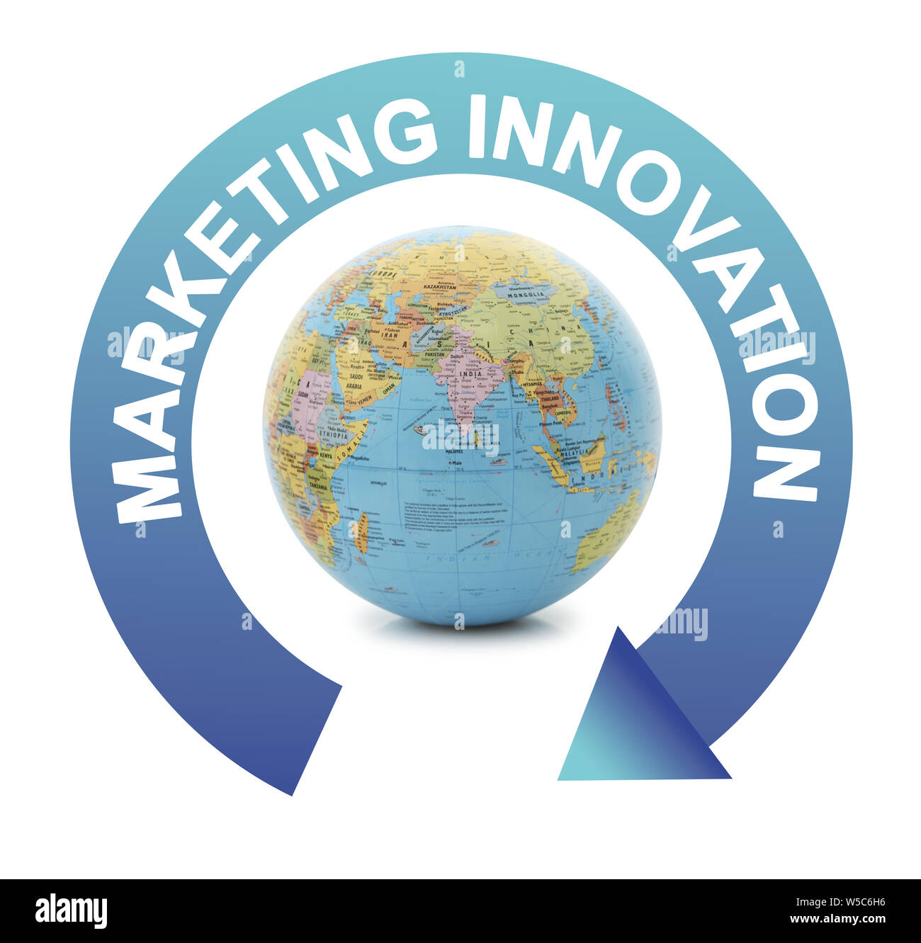 Marketing innovation cycle with a globe Stock Photo