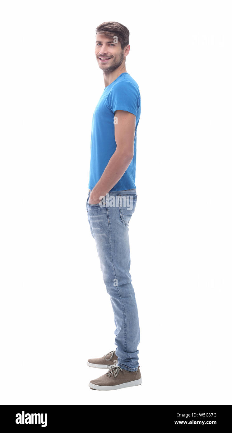 side view . modern young man in jeans Stock Photo - Alamy