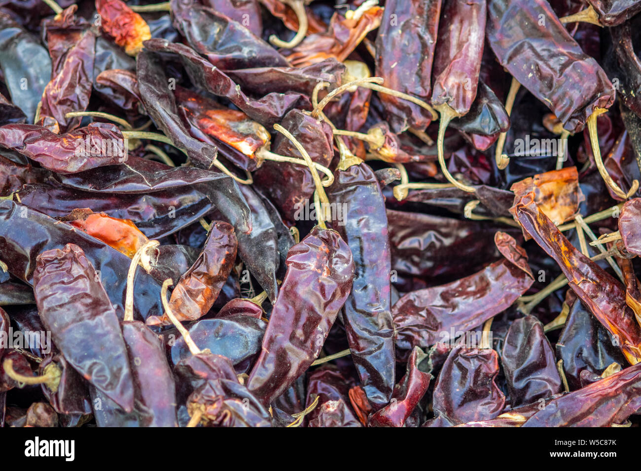 Close up on dried red chili peppers, Debre Berhan, Ethiopia Stock Photo