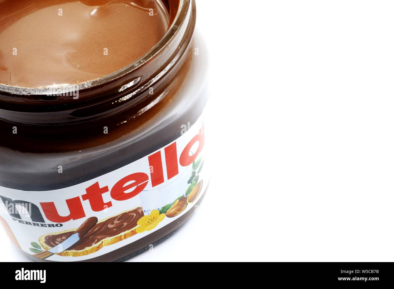 NUTELLA jar, Hazelnut Spread with Cocoa produced by Ferrero Stock Photo -  Alamy