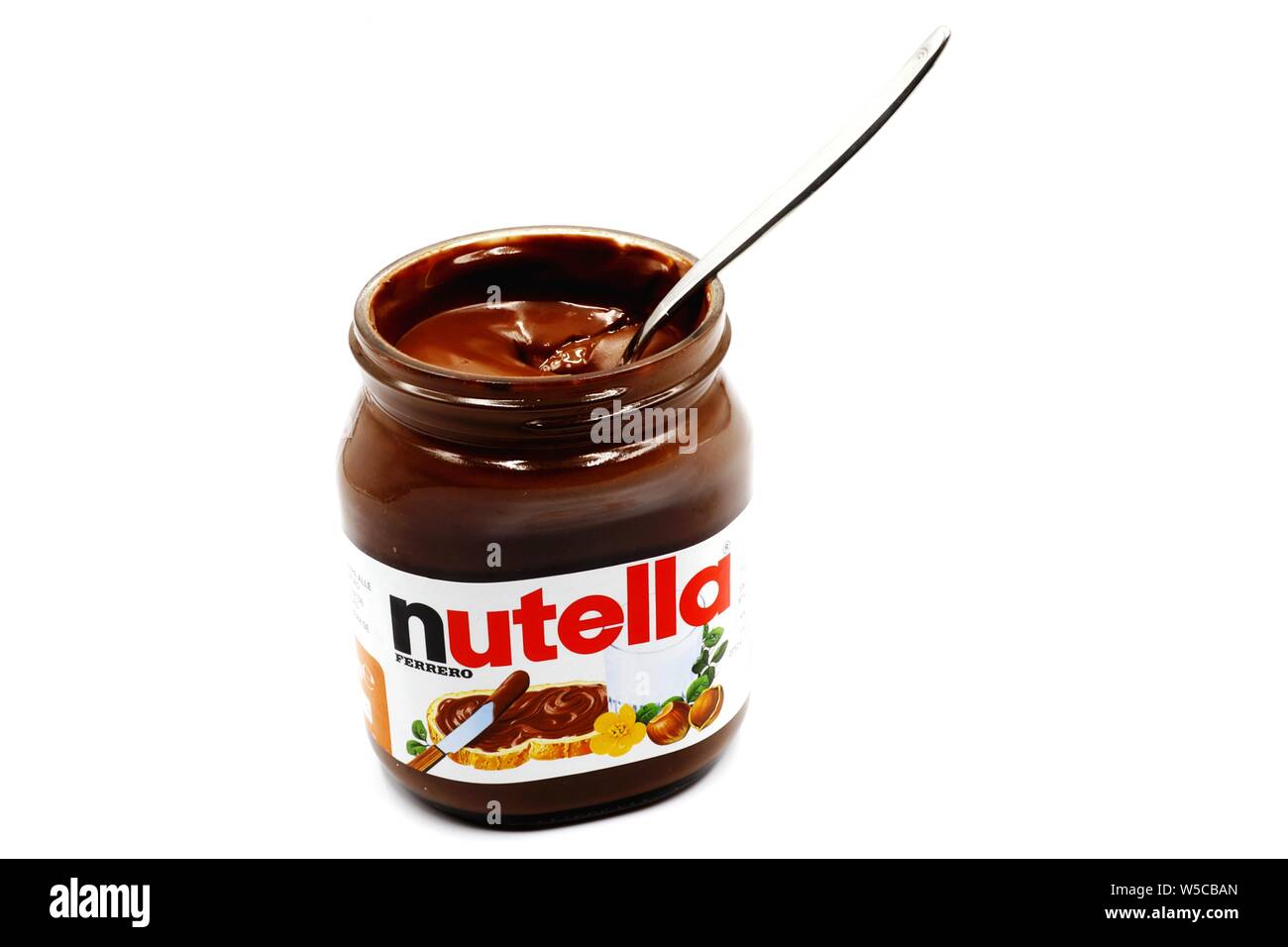 NUTELLA jar, Hazelnut Spread with Cocoa produced by Ferrero Stock Photo