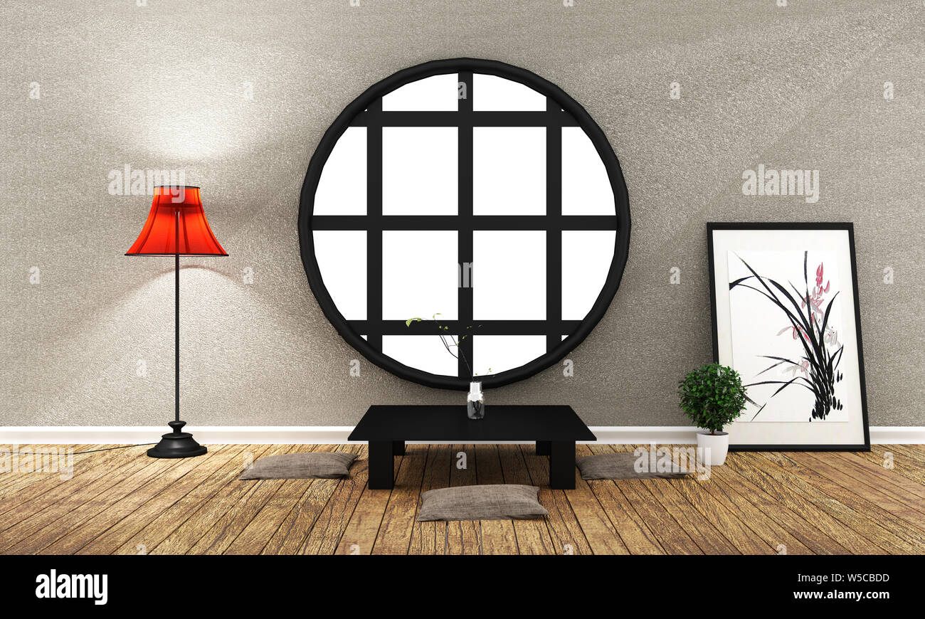Living room interior, Japanese style. 3D rendering Stock Photo