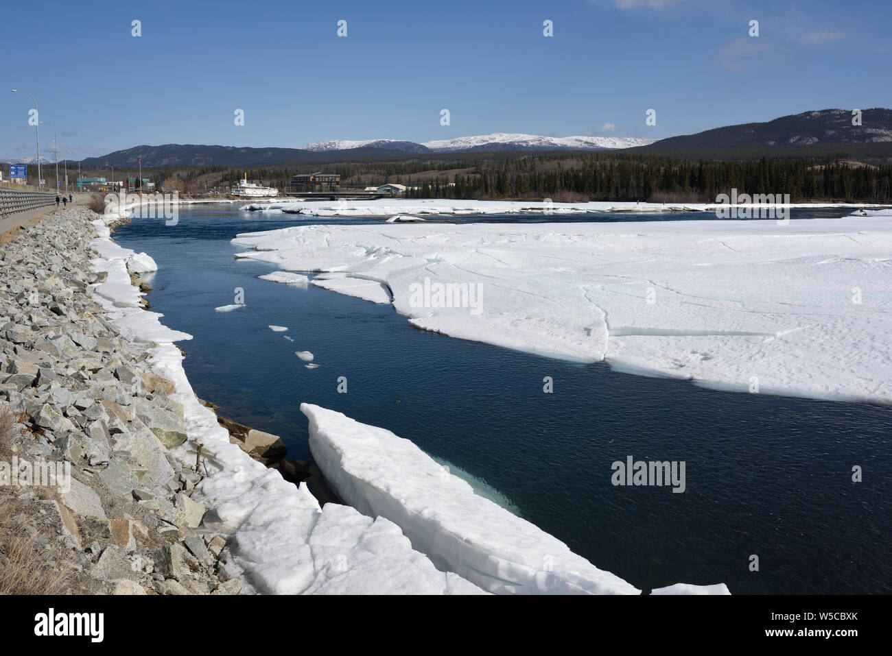 Melting ice in the Yukon River, Whitehorse, Yukon, Canada Stock Photo