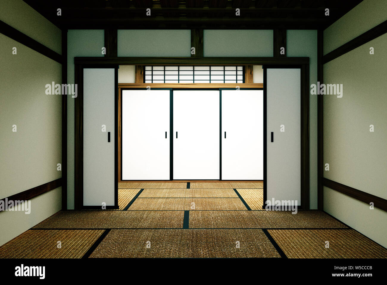 Empty room mock up, Japanese empty room tatami mat Designing the most beautiful. 3D rendering Stock Photo